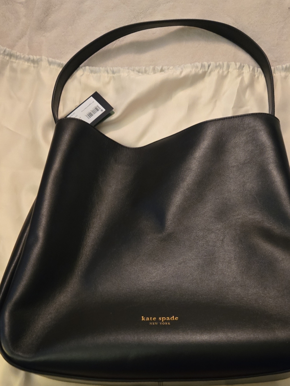 kate spade Black Leather Shoulder Tote with Gold Logo